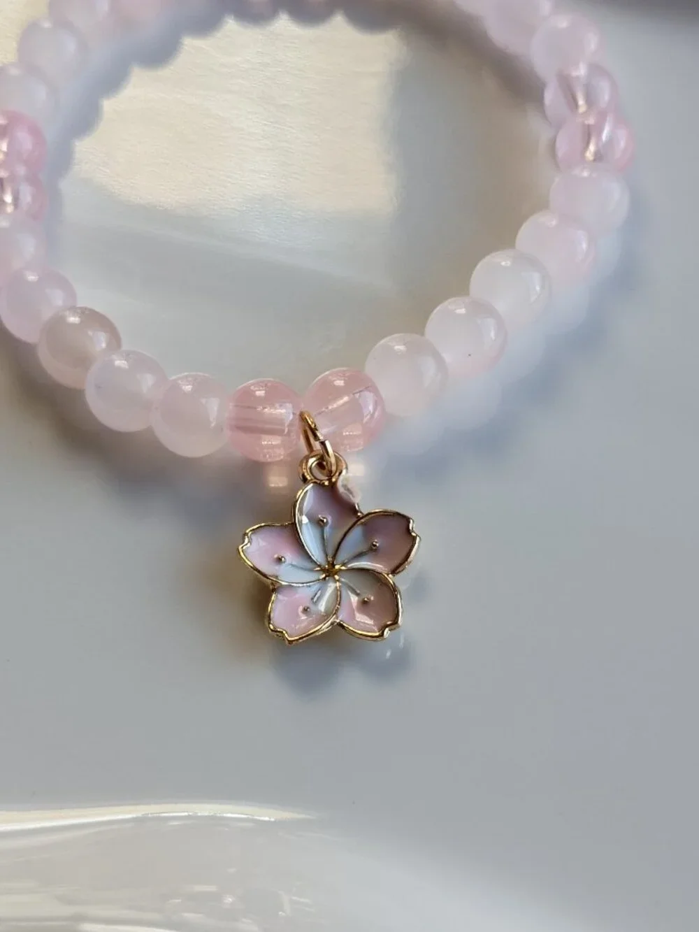 Pink Flower Kids Bracelet | Handmade Beaded Bracelet | 5.5